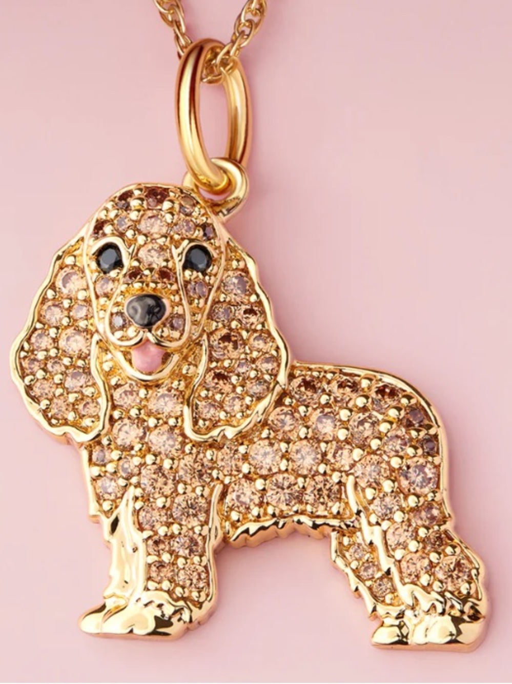 NWT Gold Cocker Spaniel Sparkling Cubic Zirconia Pendant Necklace